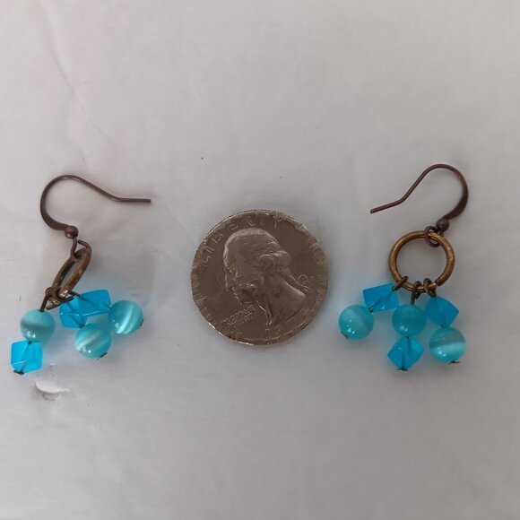 Small Handmade Beaded Earrings With Blue Agate Beads on Copper Fishhook Wires - Picture 16 of 16